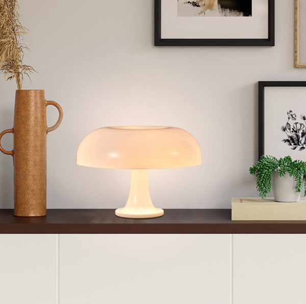 Bauhaus Wide Cream Pink Mushroom Table Lamp