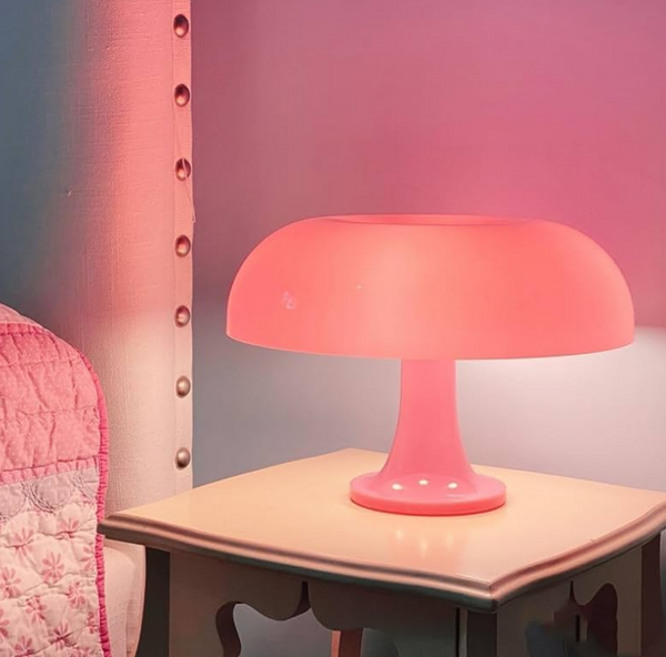 Bauhaus Wide Cream Pink Mushroom Table Lamp