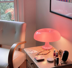 Bauhaus Wide Cream Pink Mushroom Table Lamp