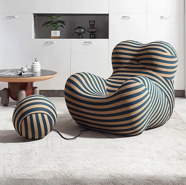 Red Stripe Fabric Lazy Sofa