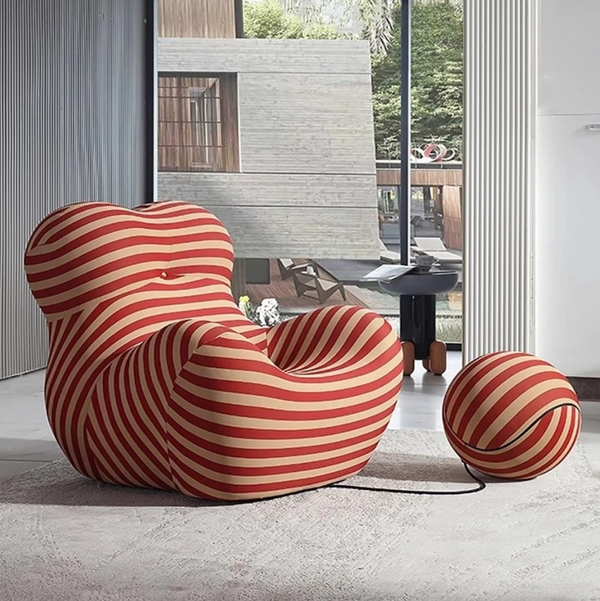 Red Stripe Fabric Lazy Sofa