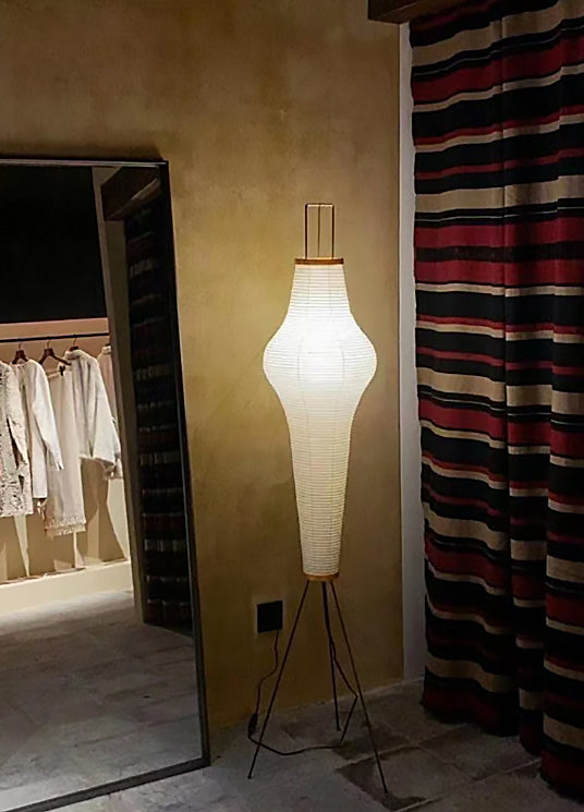 Lampadaire japonais en forme de vase en papier de riz de style Wabi-Sabi