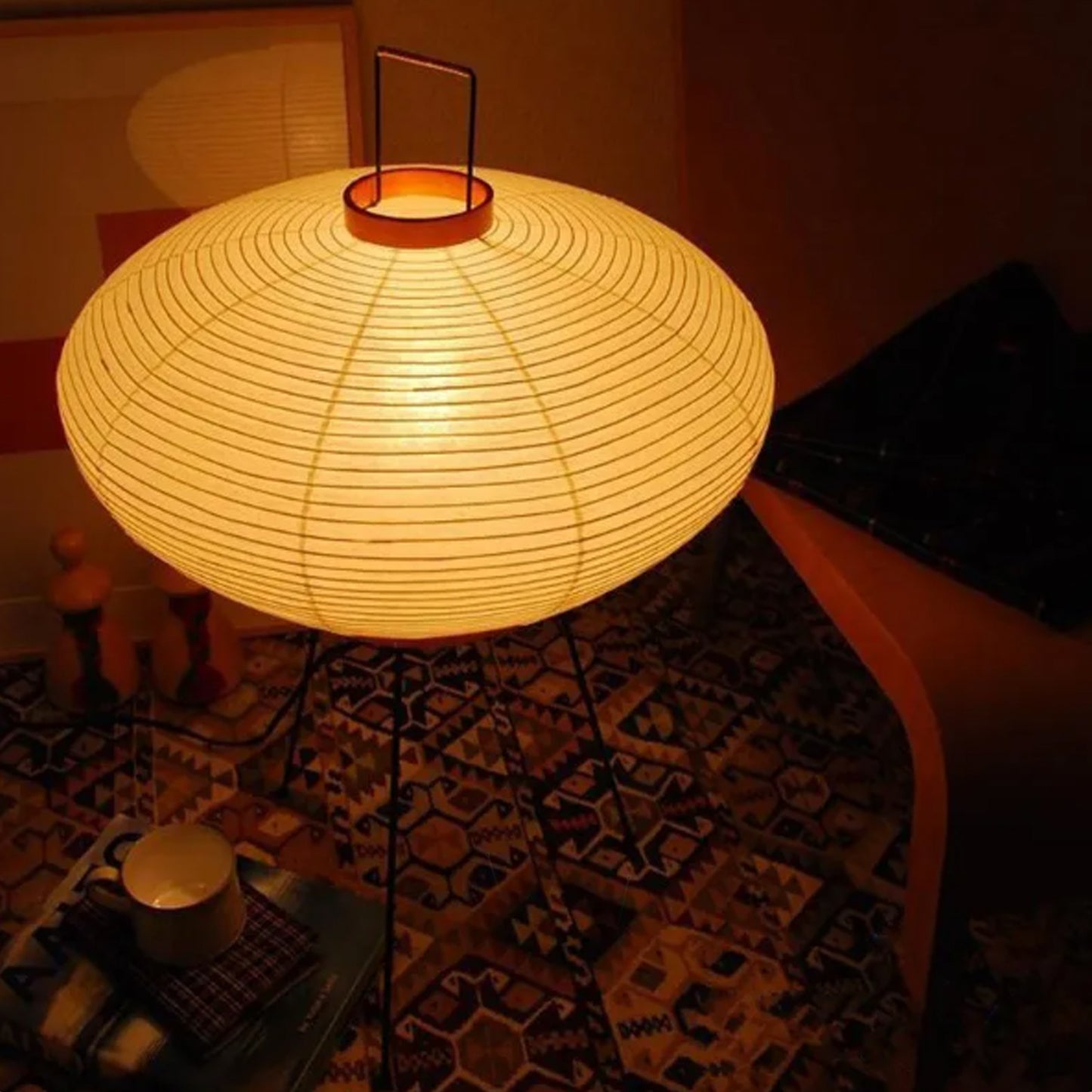 Japanese Wabi-Sabi Rice Paper Compressed Round Floor Lamp