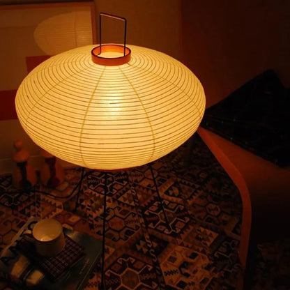 Japanese Wabi-Sabi Rice Paper Compressed Round Floor Lamp