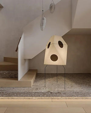 Lampadaire japonais Wabi-Sabi en papier de riz à motifs de pois