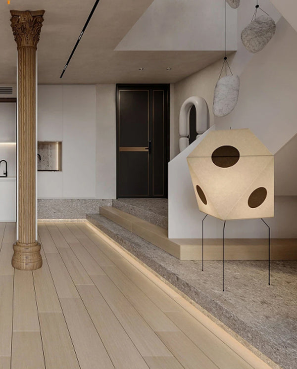 Lampadaire japonais Wabi-Sabi en papier de riz à motifs de pois