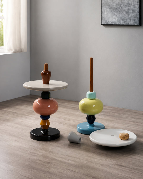 Modular Color-Stack Pedestal Side Table