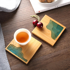 Beach Contour Line Epoxy Art Wooden Coaster