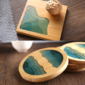 Beach Contour Line Epoxy Art Wooden Coaster