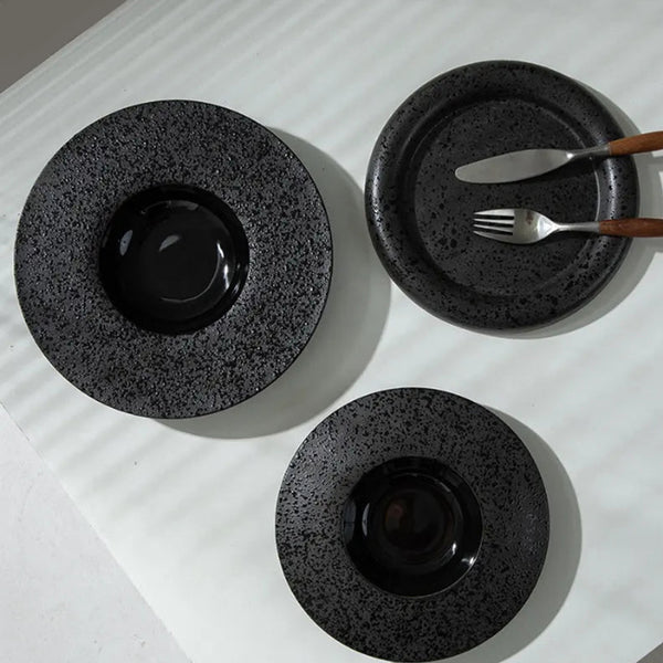 Atelier Oro Black Textured Ceramic Dinner Plate