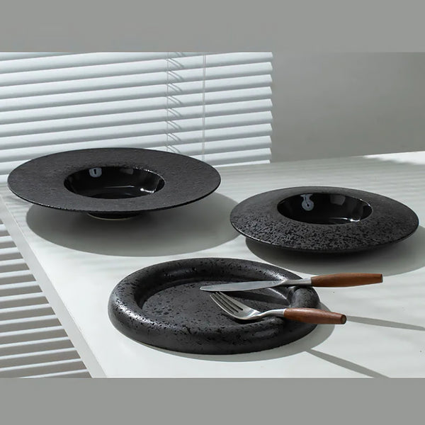 Atelier Oro Black Textured Ceramic Dinner Plate