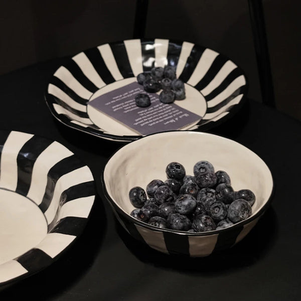 Black & White Striped Ceramic Plate