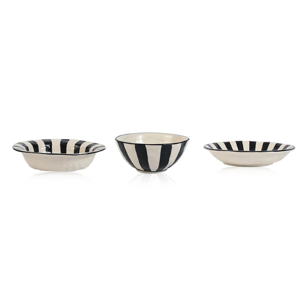 Black & White Striped Ceramic Plate