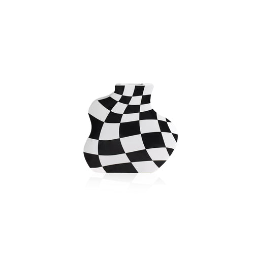 Black and White Check Board Ceramic Vase