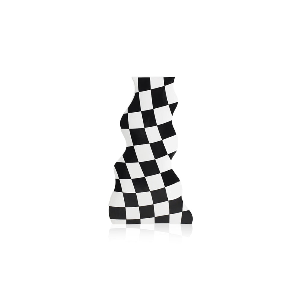Black and White Check Board Ceramic Vase