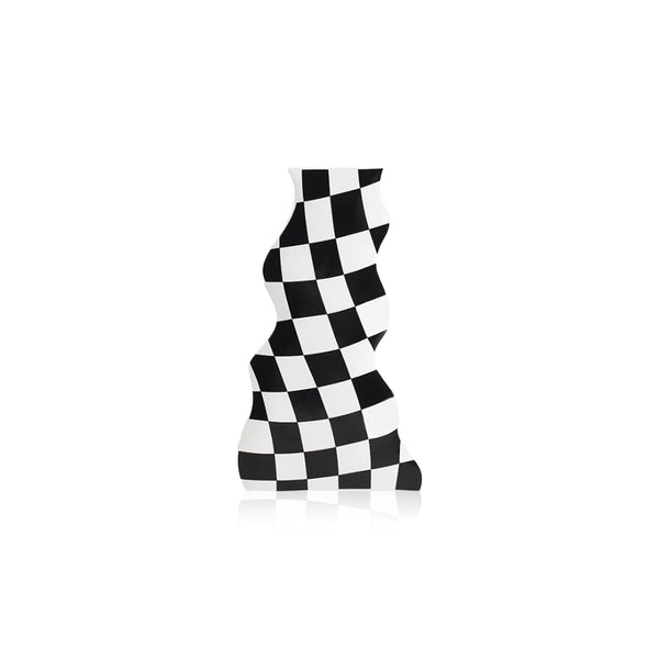 Black and White Check Board Ceramic Vase
