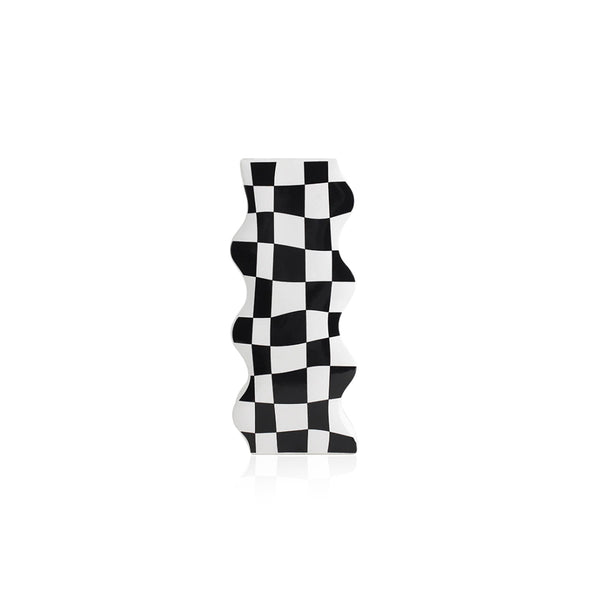Black and White Check Board Ceramic Vase