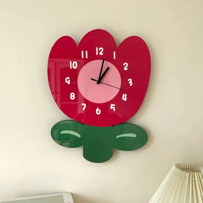 Cartoon Tulip Minimalistic Design Wall Clock