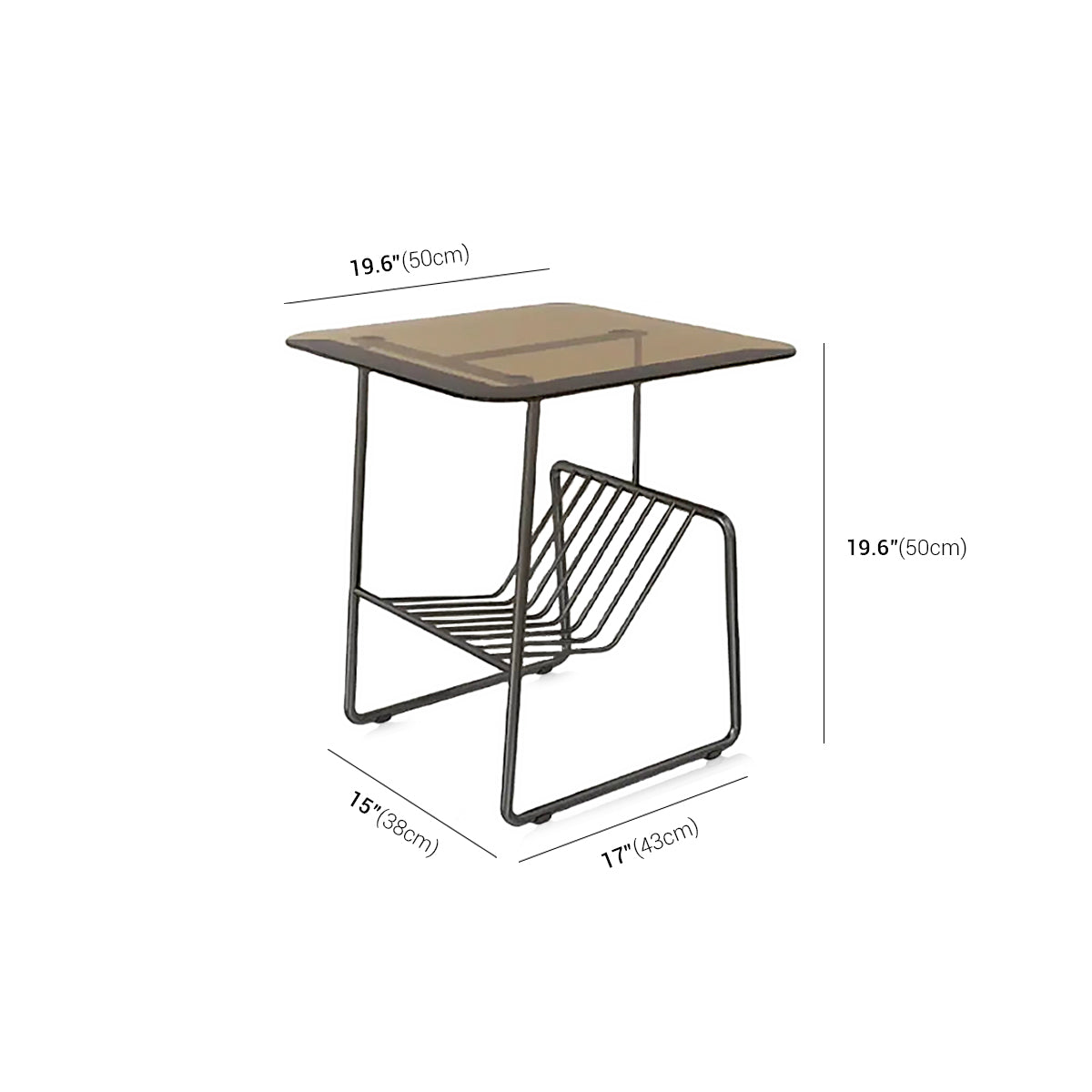 Table d'appoint avec plateau en verre et étagère en métal