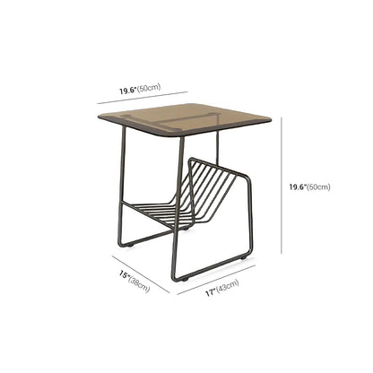 Table d'appoint avec plateau en verre et étagère en métal