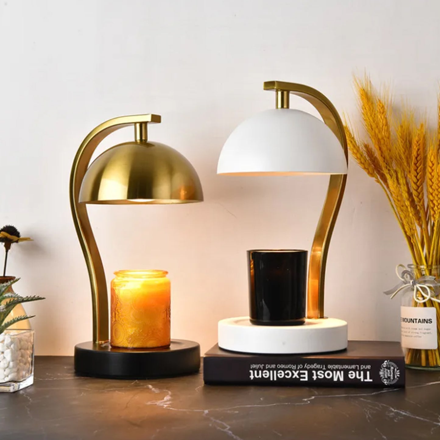 Golden Curved Bar Stand Retro Candle Warmer