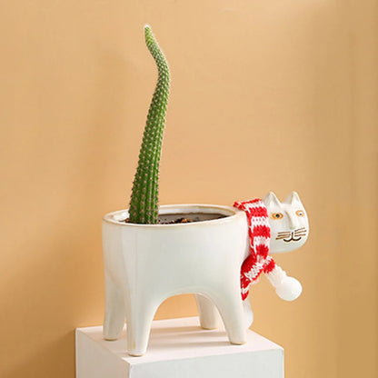 Cat Tail Hand-Crafted Flower Pot