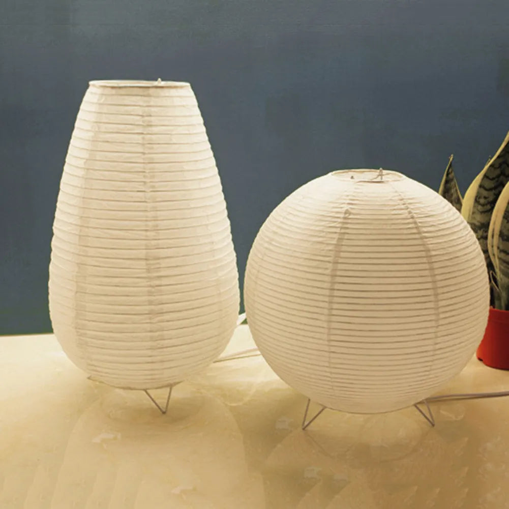 Japanese Wabi-Sabi Style Rice Paper Cylinder Lantern Lamp
