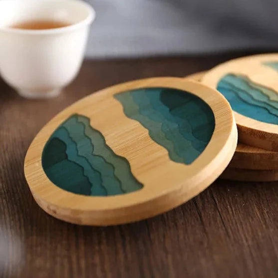 Beach Contour Line Epoxy Art Wooden Coaster