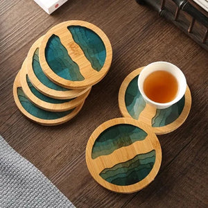 Beach Contour Line Epoxy Art Wooden Coaster