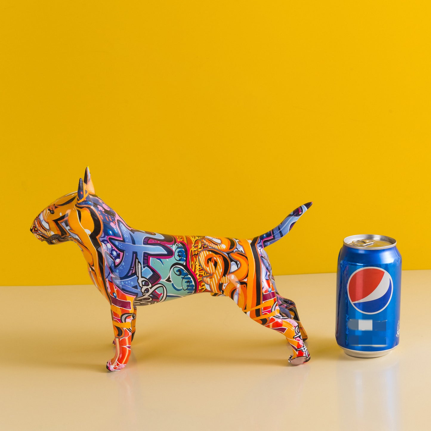 Graffiti Painted Bull Terrier Dog Art Sculpture
