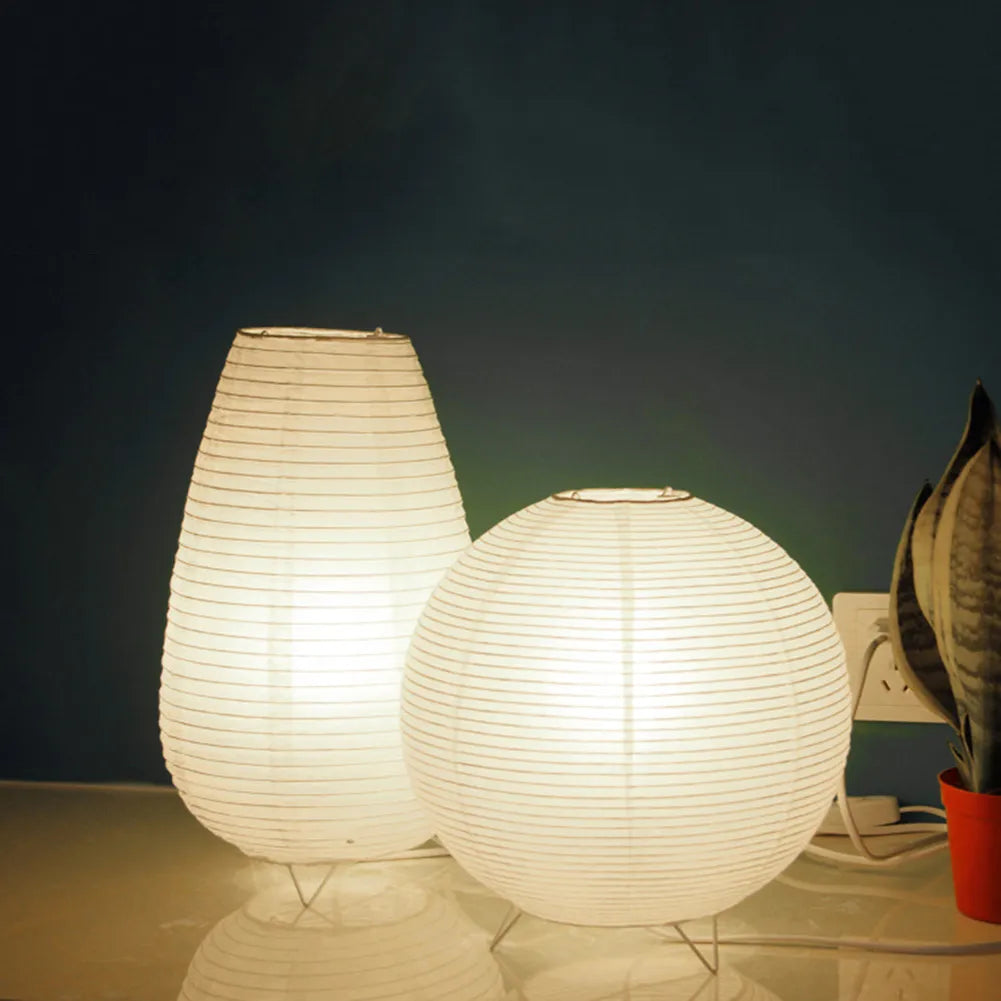 Japanese Wabi-Sabi Style Rice Paper Cylinder Lantern Lamp