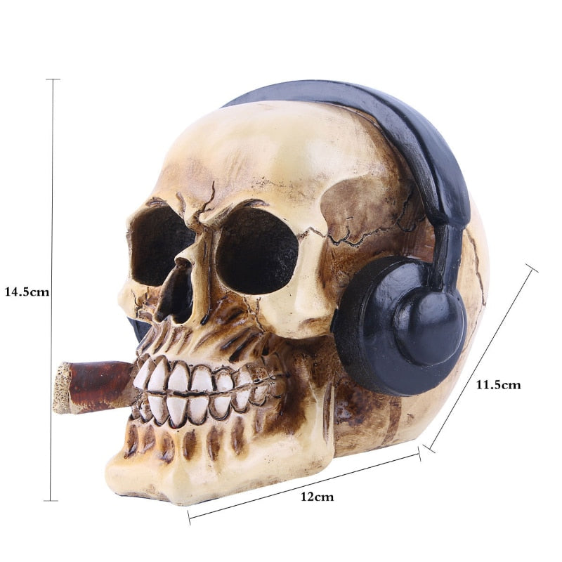 Smoking Skull with Headphone Sculpture