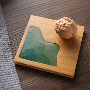 Beach Contour Line Epoxy Art Wooden Coaster