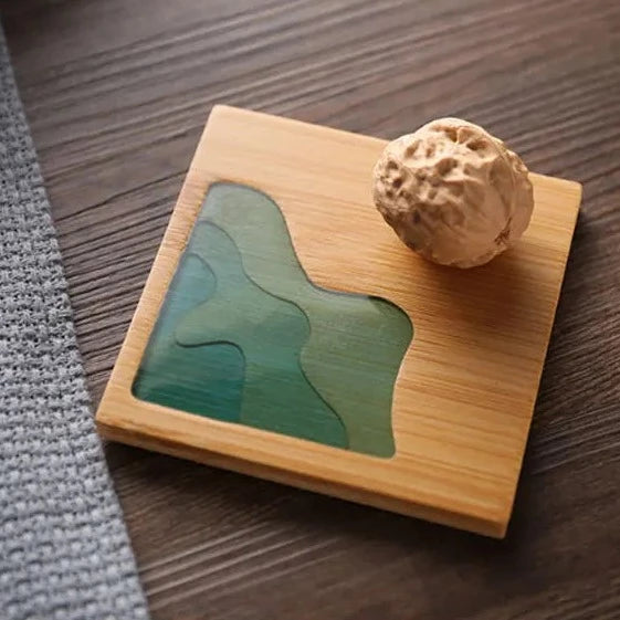 Beach Contour Line Epoxy Art Wooden Coaster