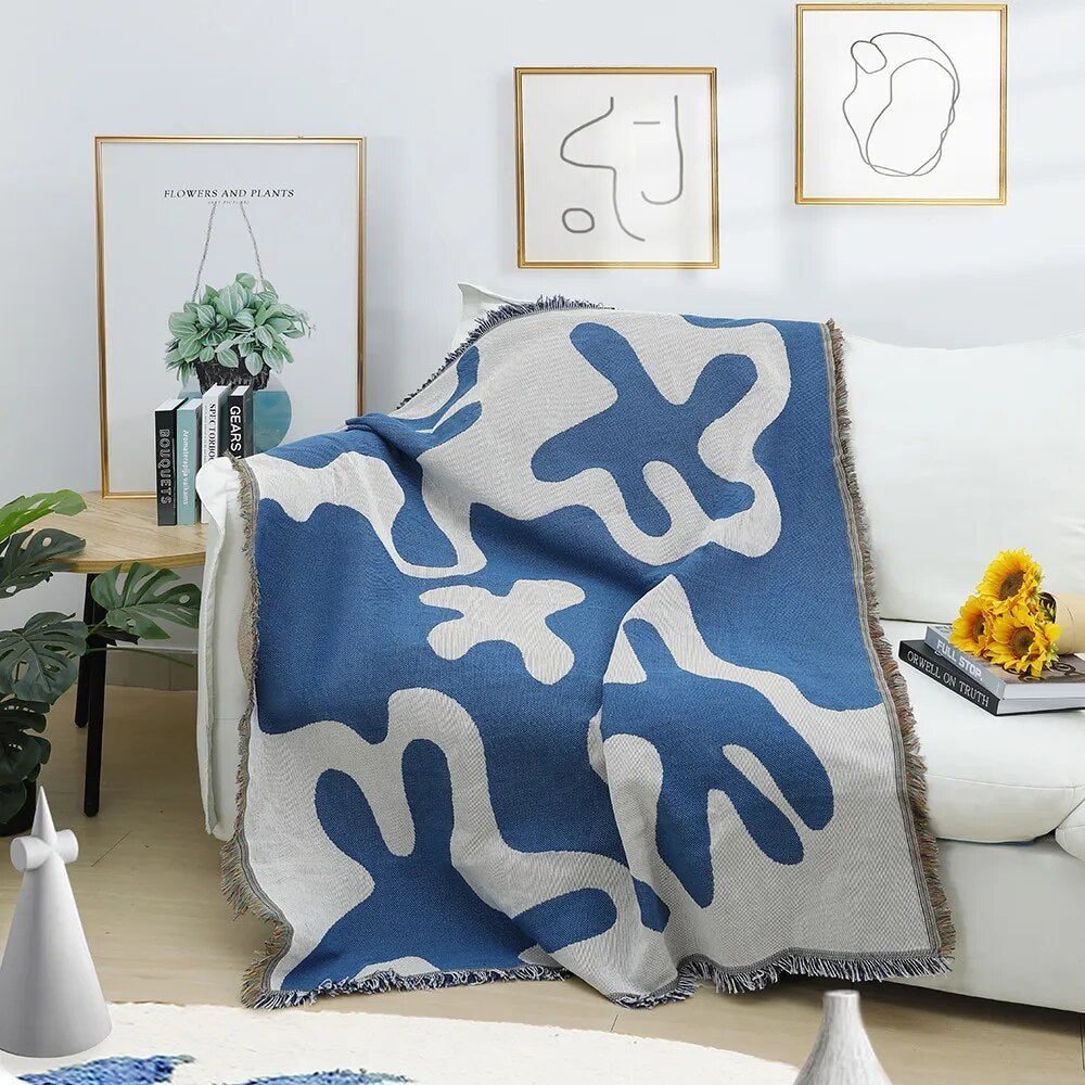 Blue Abstract Art Throw Blankets