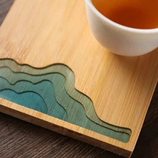 Beach Contour Line Epoxy Art Wooden Coaster