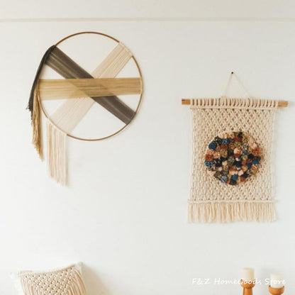 Hoop Round  Hand-Woven Cotton Macrame Tapestry