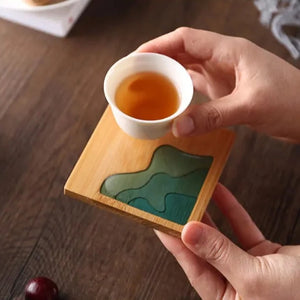 Beach Contour Line Epoxy Art Wooden Coaster