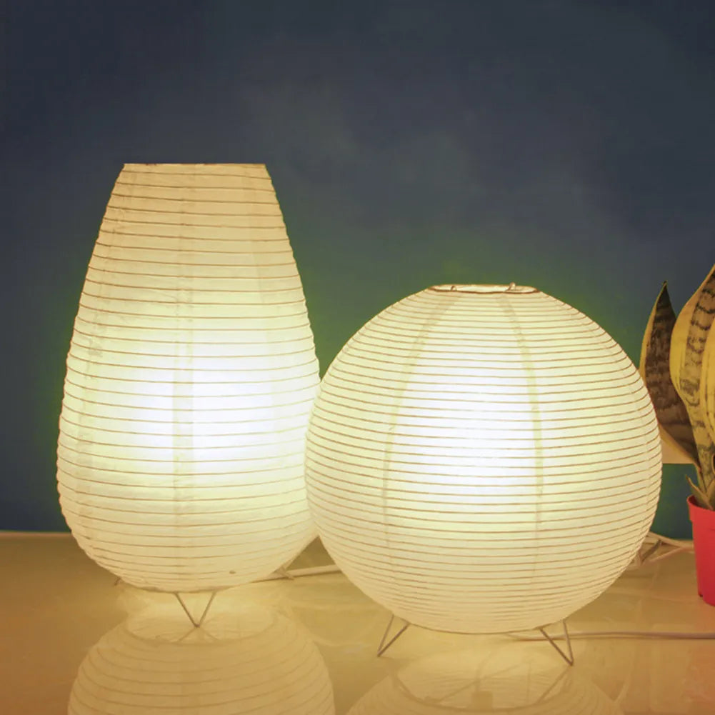 Japanese Wabi-Sabi Style Rice Paper Cylinder Lantern Lamp