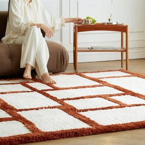 Irregular Orange Rectangular Grid Carpet Area Rug [Exclusive]
