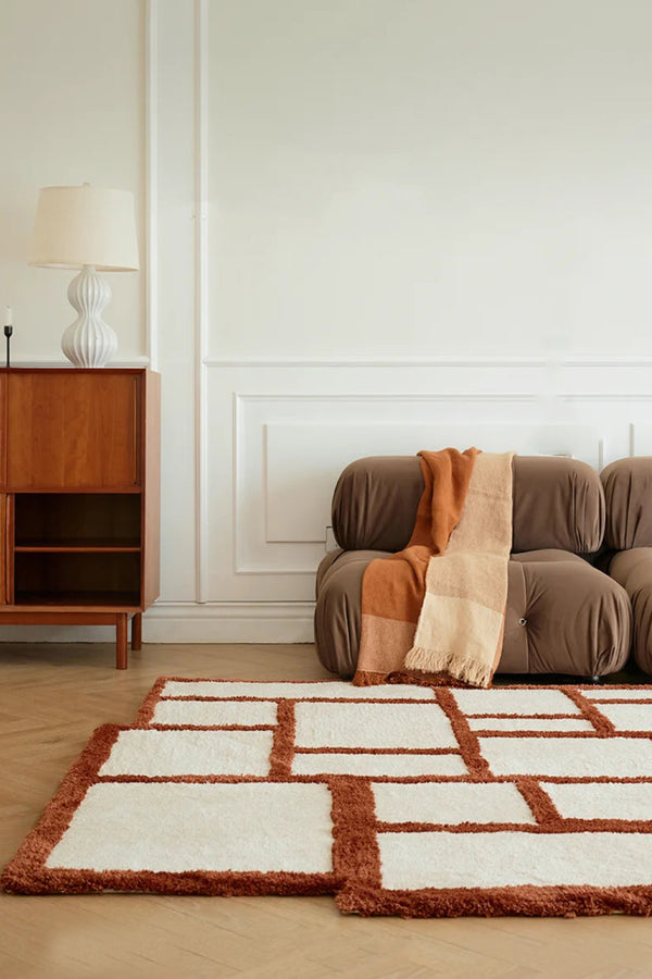 Irregular Orange Rectangular Grid Carpet Area Rug [Exclusive]