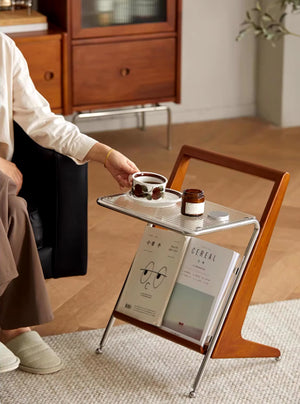 Yū Tokyo Japanese Style Solid Wood Handle Metal Frame Side Table