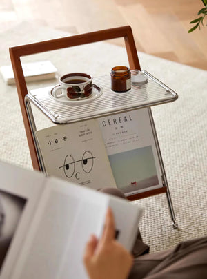 Yū Tokyo Japanese Style Solid Wood Handle Metal Frame Side Table