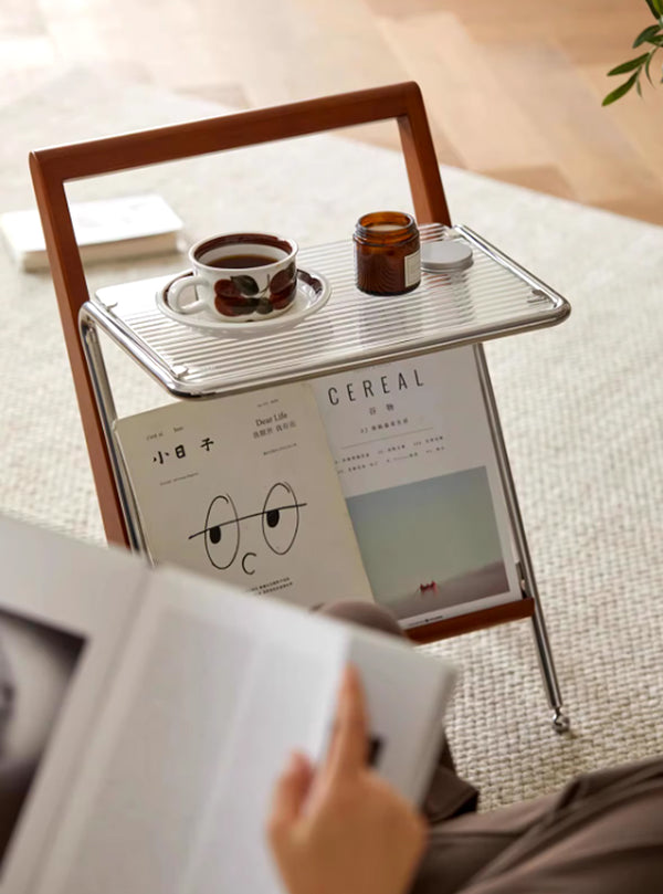 Yū Tokyo Japanese Style Solid Wood Handle Metal Frame Side Table