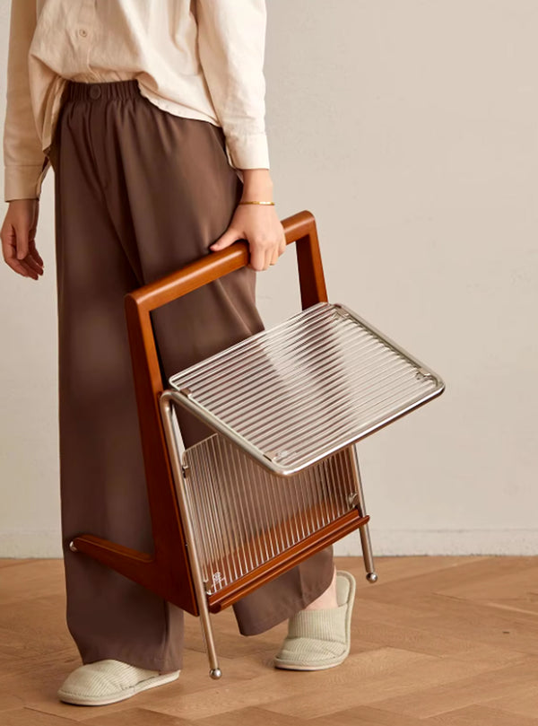 Yū Tokyo Japanese Style Solid Wood Handle Metal Frame Side Table