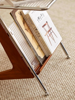 Yū Tokyo Japanese Style Solid Wood Handle Metal Frame Side Table