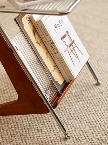 Japanese Style Solid Wood Handle Metal Frame Side Table