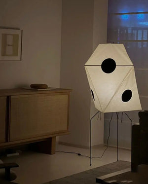 Lampadaire japonais Wabi-Sabi en papier de riz à motifs de pois