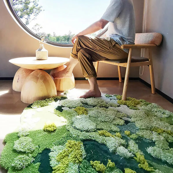 Three-Dimensional Green Moss Large Hand-Crafted Rug