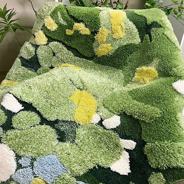 Three-Dimensional Green Moss Large Hand-Crafted Rug